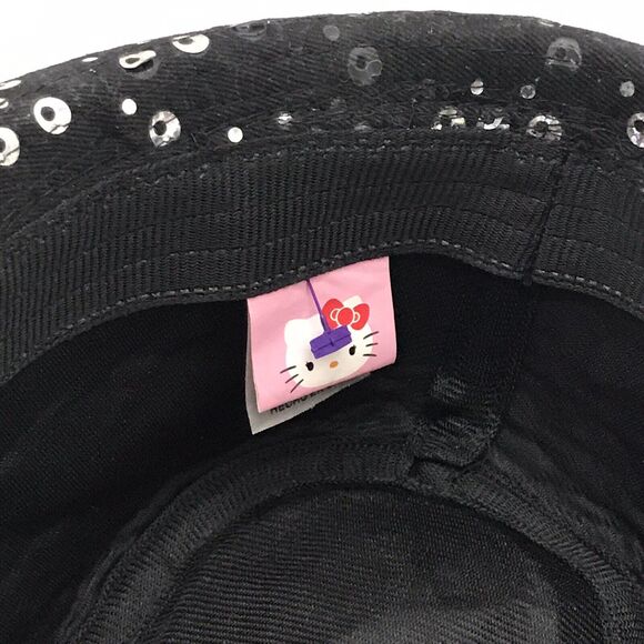 Hello Kitty Fedora Hat Sanrio Girls OSFM Black & Pink Sequins Bucket Headwear - Picture 8 of 8